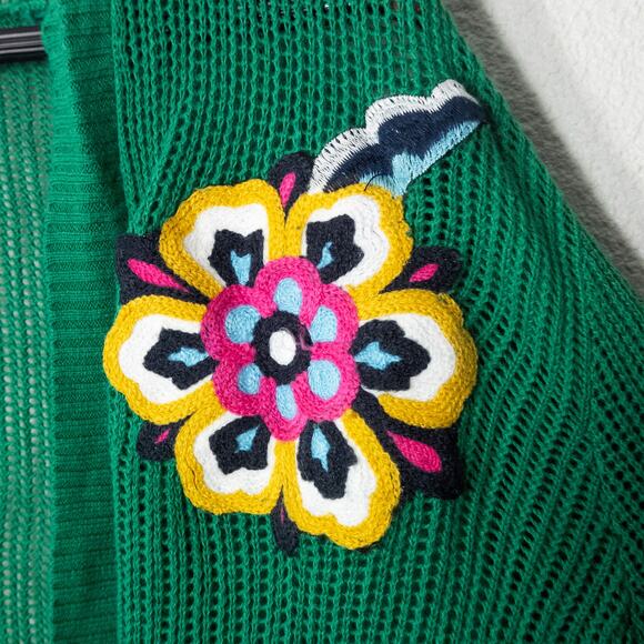 Peck & Peck Womens Green Embroidered Open Knit Cardigan L Cottagecore - Picture 4 of 8